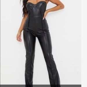 PLT Leather Strapless Jumpsuit